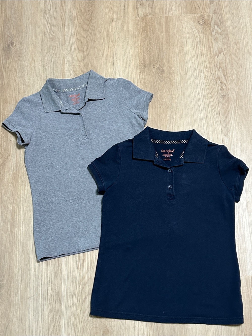 Cat & Jack Girls' Polo Tops-Navy and Heather Gray Set Size M 7-8 School Uniforms